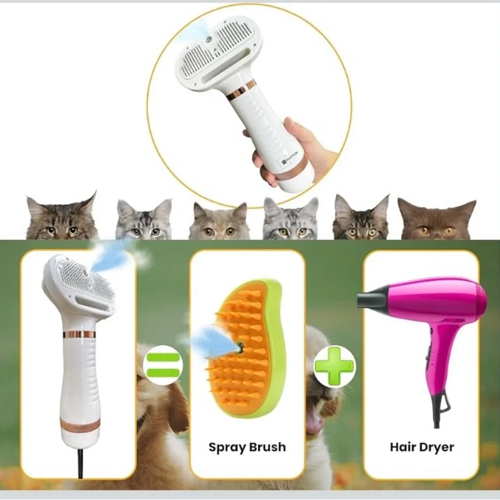 Pet Blow Dryer with removal, spray/mist/steamer brush